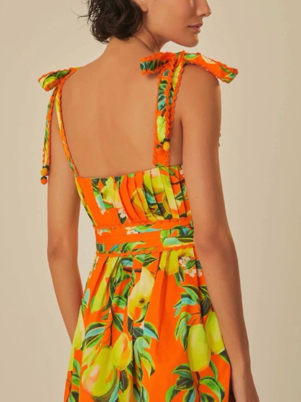 FARM Rio Orange Lemon-Print Tie-Shoulder Sundress with Belt - Picture 5 of 7